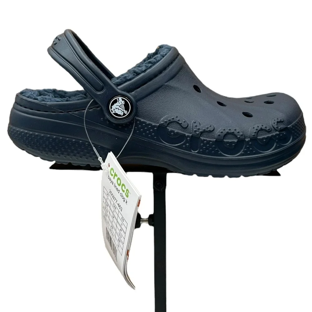 Crocs Youth Boy's Lined Slip-on Clogs Size 3 Navy‎ Blue Lightweight Cozy & Comfy